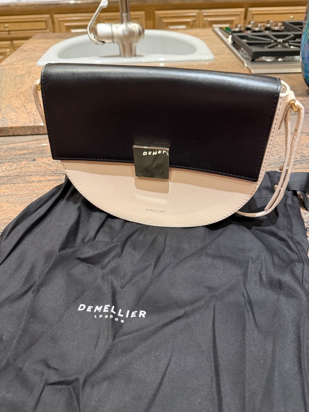 Demellier Black & White Crossbody Bag w Dust Bag